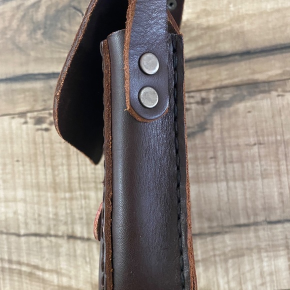 African Handmade Brown Leather Crossbody Bag with Colorful Leather Accent - Picture 9 of 12